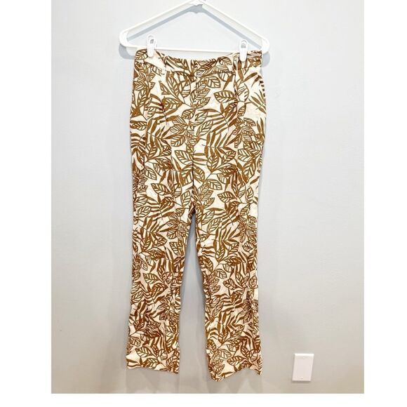 House of harlow tan cream linen blend leaf print pants - Picture 1 of 4